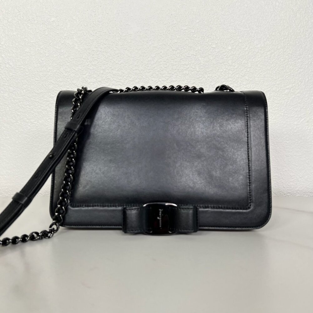Salvatore Ferragamo Black Medium Crossbody Bag with Flap